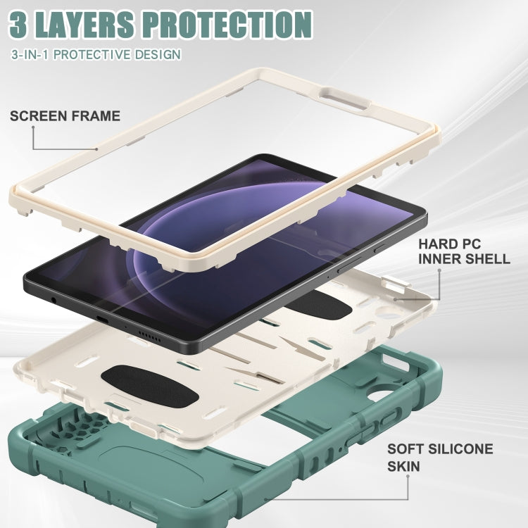 3-layer protection screen frame for Samsung Galaxy Tab A9, featuring hard PC covers and soft silicone shell for comprehensive protection.